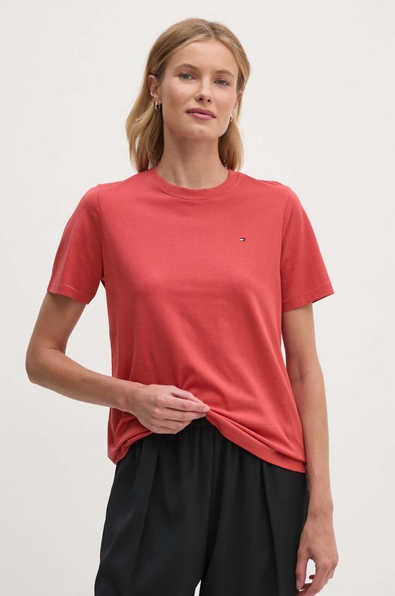 Tommy Hilfiger t-shirt bawełniany WW0WW39848 czerwony AW24