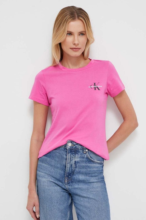 Bavlněné tričko Calvin Klein Jeans 2-pack slim růžová J20J219734