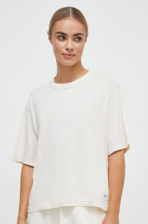 Reebok Classic t-shirt bawełniany bawełna beżowy 100036484
