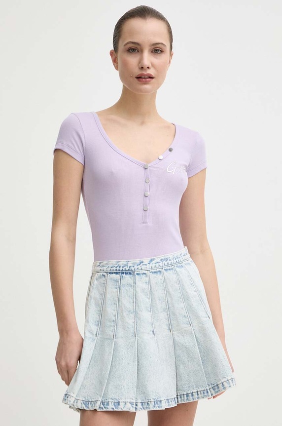 Tričko Guess HENLEY OLYMPIA nášivka fialová W4RP47.K1814