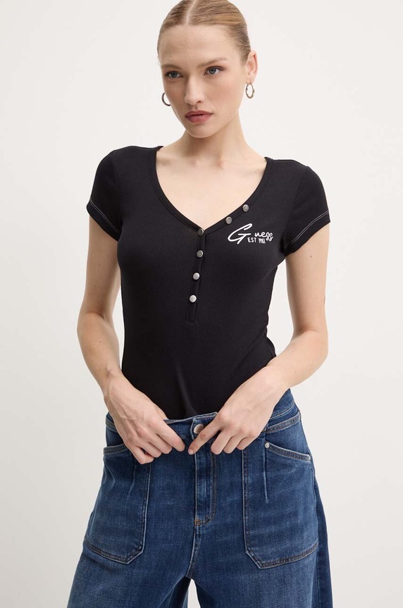 Tričko Guess HENLEY OLYMPIA čierna W4RP47.K1814