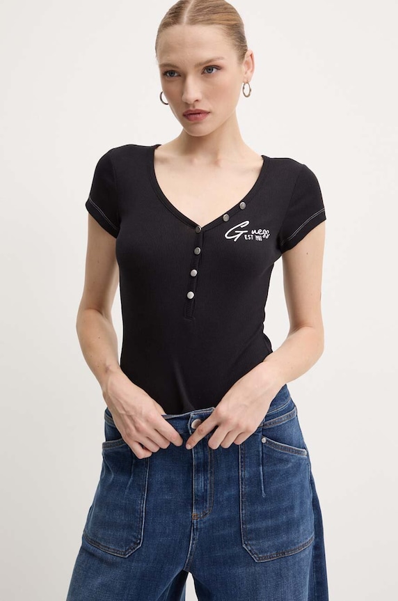 Tričko Guess HENLEY OLYMPIA čierna W4RP47.K1814