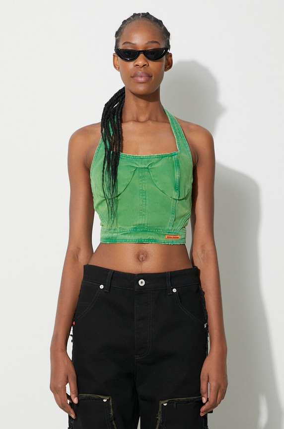 Heron Preston top din denim Distressed Canvas Corset Bra verde HWAD045F23FAB0025500