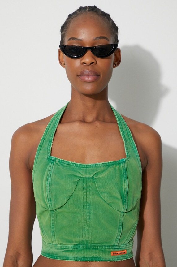 Heron Preston top din denim Distressed Canvas Corset Bra HWAD045F23FAB0025500 verde