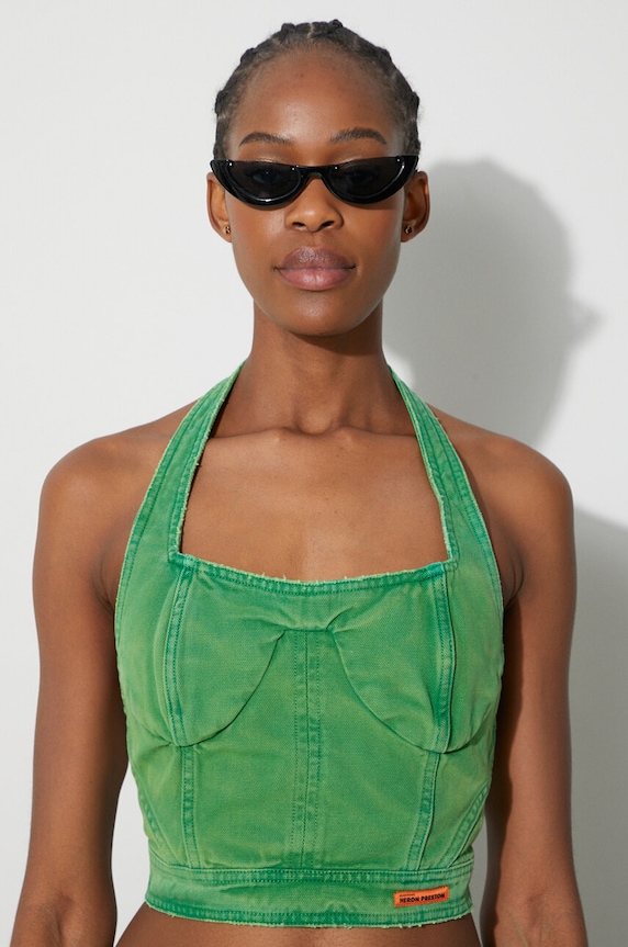 Heron Preston top din denim Distressed Canvas Corset Bra HWAD045F23FAB0025500 verde