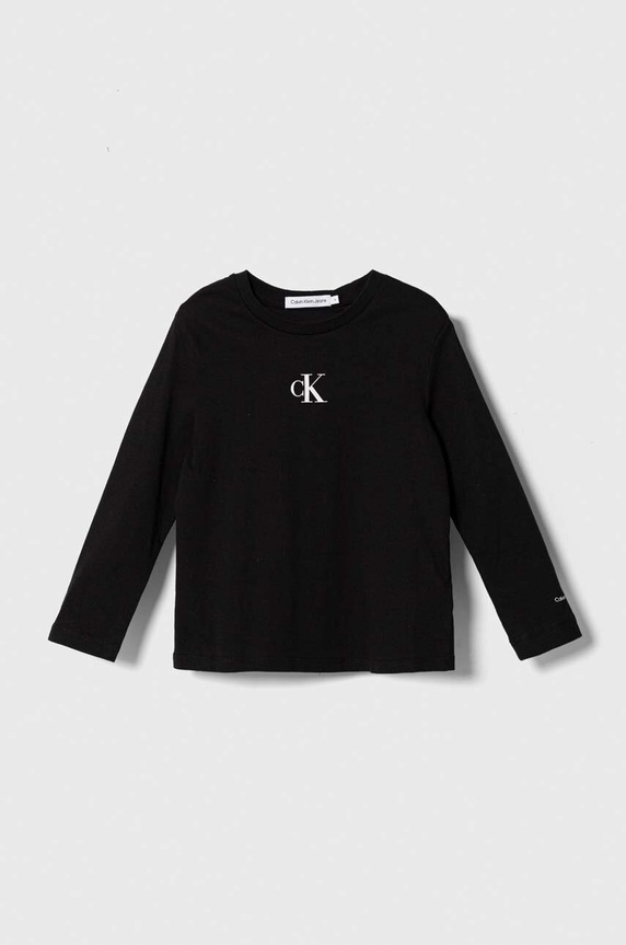 Dětské bavlněné tričko s dlouhým rukávem Calvin Klein Jeans kulatý černá IG0IG02135.9BYX