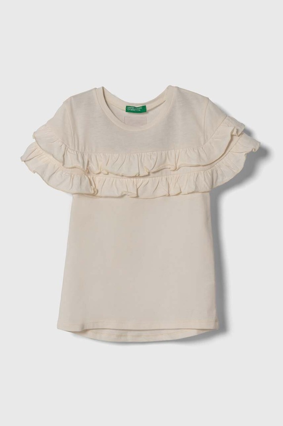 Dětské bavlněné tričko United Colors of Benetton kulatý béžová 3096G10CA.P.SEASONAL