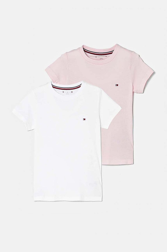 Dječja pamučna majica kratkih rukava Tommy Hilfiger 2-pack pamuk roza UG0UG00307.9BYX