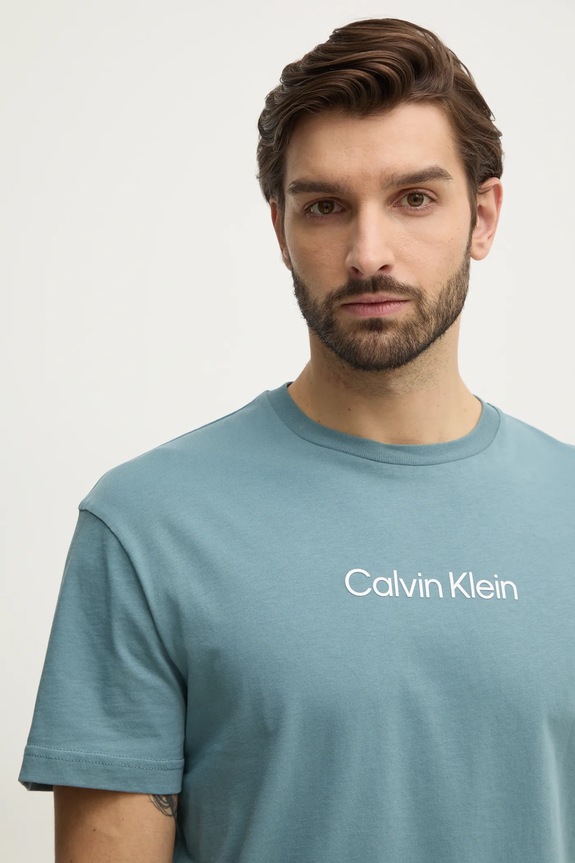 Bavlněné tričko Calvin Klein tyrkysová K10K111346