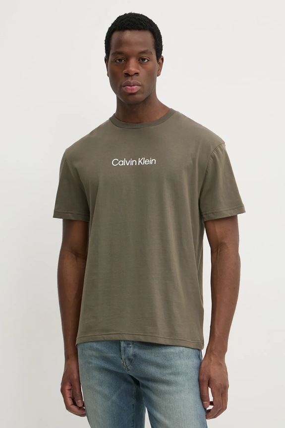 Βαμβακερό μπλουζάκι Calvin Klein πράσινο K10K111346