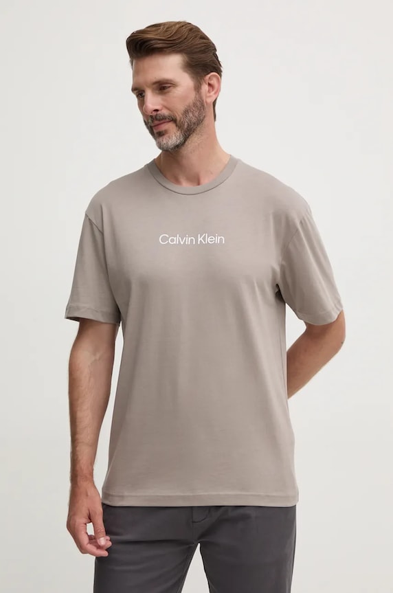 Βαμβακερό μπλουζάκι Calvin Klein εμπριμέ γκρί K10K111346