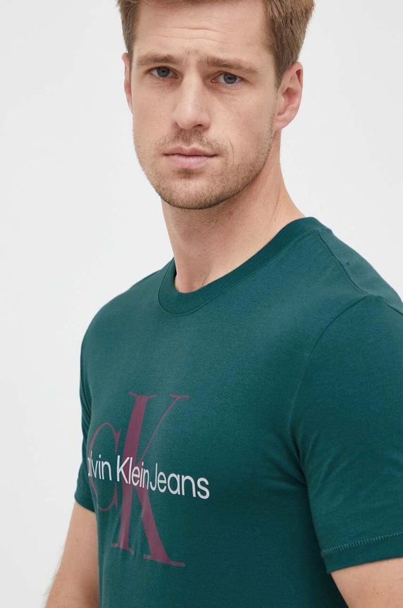 Calvin Klein Jeans pamut póló türkiz J30J320806