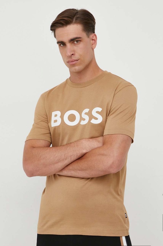 Βαμβακερό μπλουζάκι BOSS βαμβάκι μπεζ 50495742