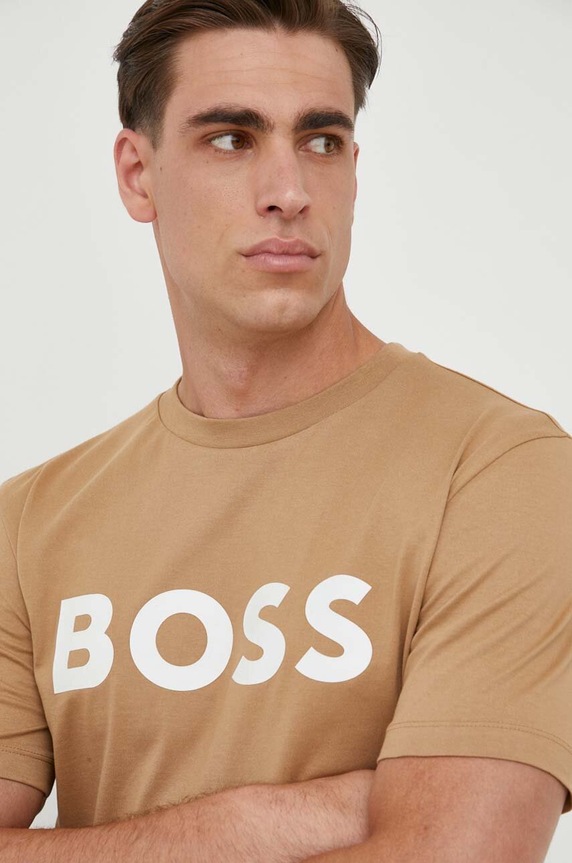 Βαμβακερό μπλουζάκι BOSS μπεζ 50495742