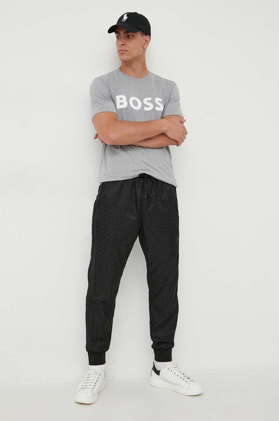 Bavlnené tričko BOSS 50495742 sivá SS25