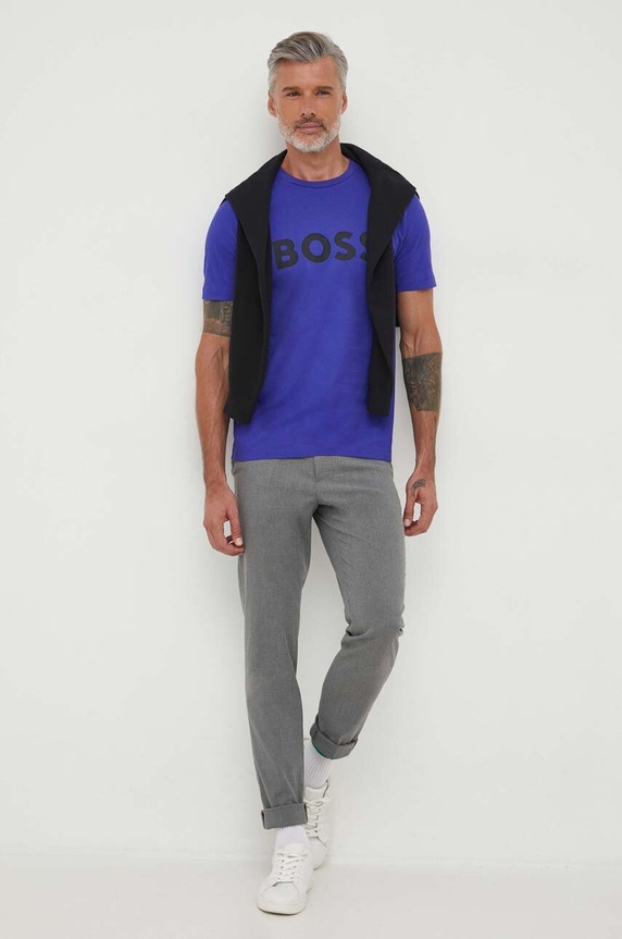 Bavlnené tričko BOSS 50495742 fialová SS25