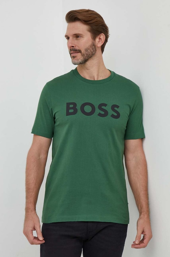 BOSS t-shirt bawełniany nadruk zielony 50495742