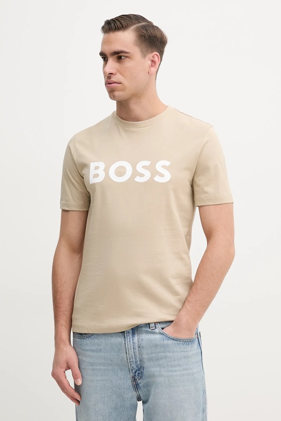 Pamučna majica BOSS Planet friendly bež 50495742