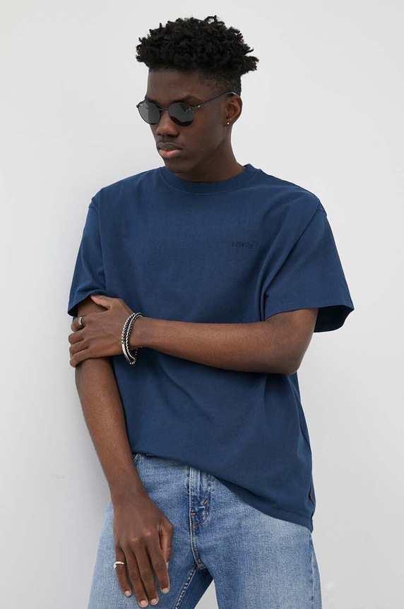 Bavlněné tričko Levi's kulatý námořnická modř A0637.0058