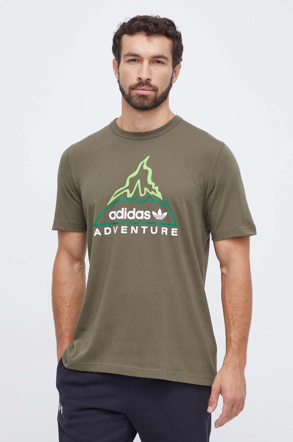 Bavlněné tričko adidas Originals potisk hnědá IL5176