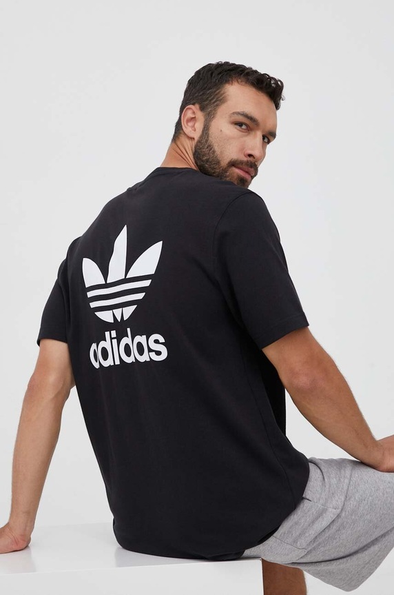 Bavlněné tričko adidas Originals Classics Back+Front Trefoil kulatý černá II5760