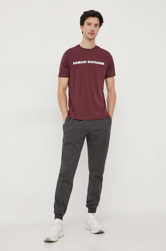 Armani Exchange pamut póló 6RZTJM.ZJH4Z burgundia AW23