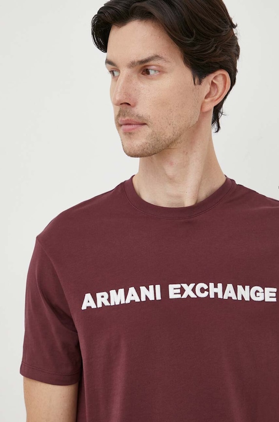 Armani Exchange pamut póló burgundia 6RZTJM.ZJH4Z
