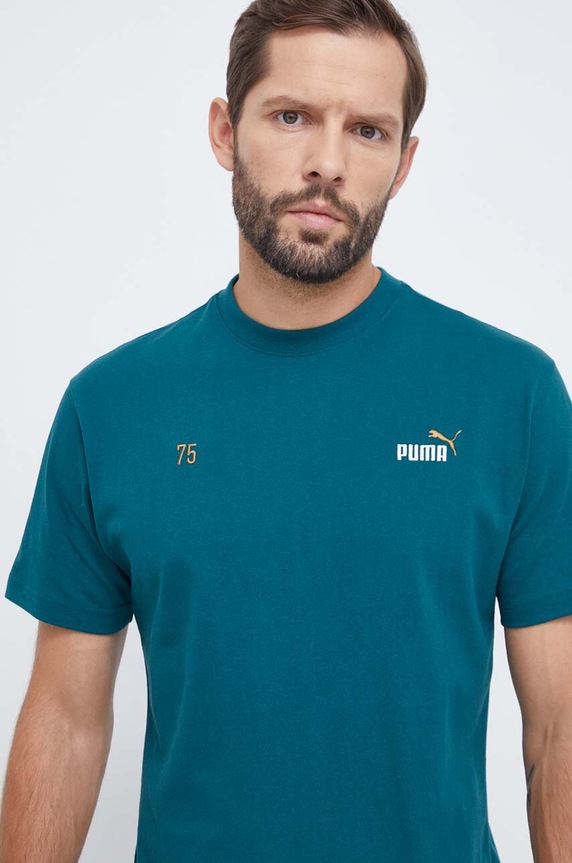 Puma t-shirt bawełniany nadruk turkusowy 621739