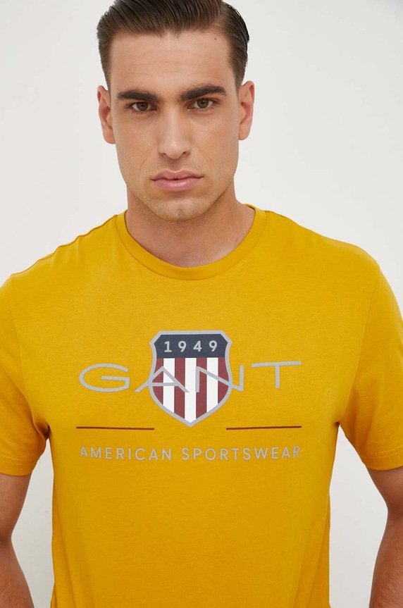Gant t-shirt bawełniany nadruk żółty 2003199