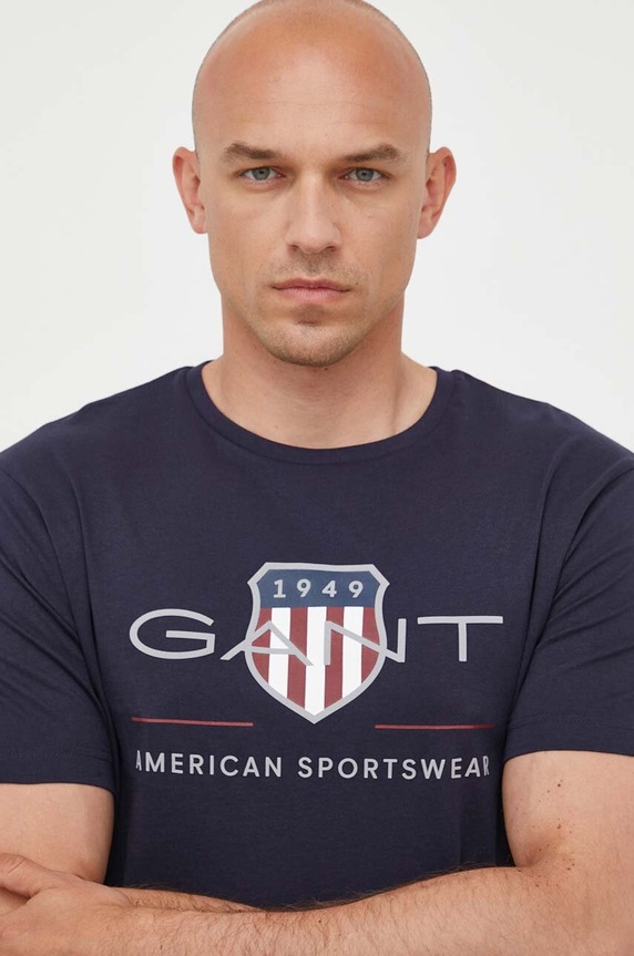 Gant t-shirt bawełniany nadruk granatowy 2003199