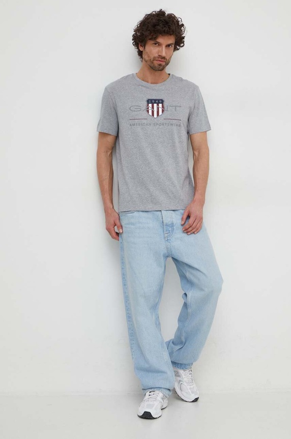 Pamučna majica Gant 2003199 siva SS26