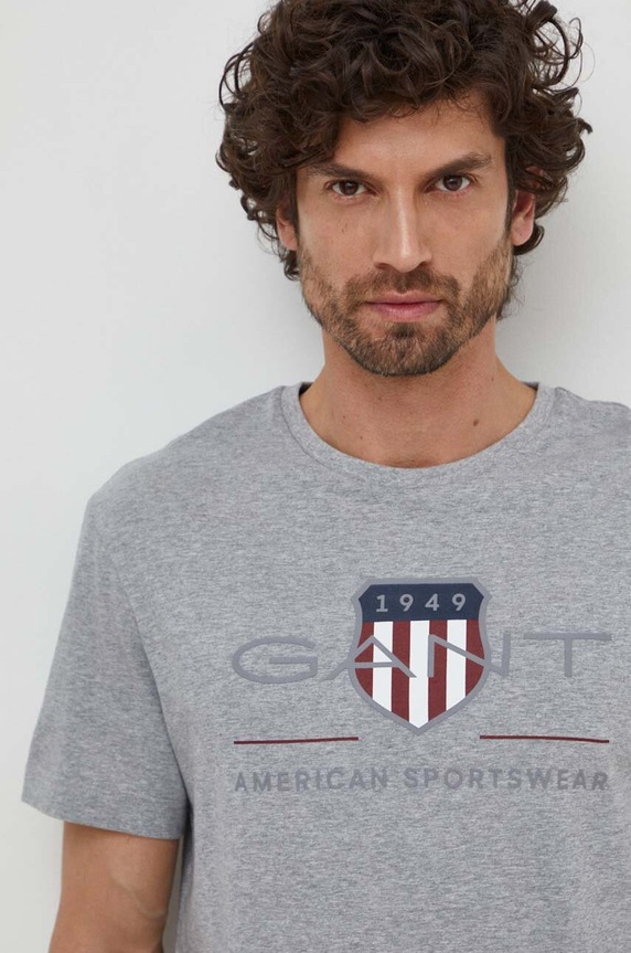 Pamučna majica Gant siva 2003199