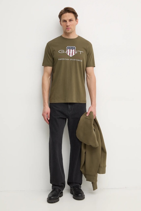 Gant t-shirt bawełniany 2003199 zielony SS26