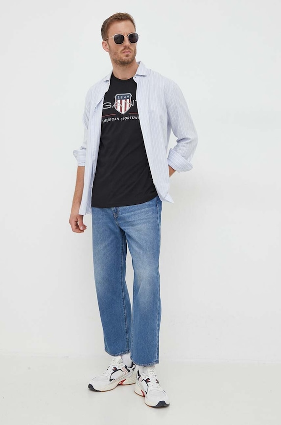 Βαμβακερό μπλουζάκι Gant 2003199 μαύρο SS26