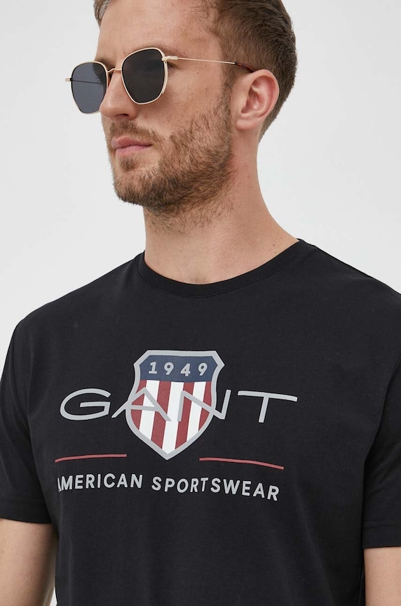 Βαμβακερό μπλουζάκι Gant μαύρο 2003199