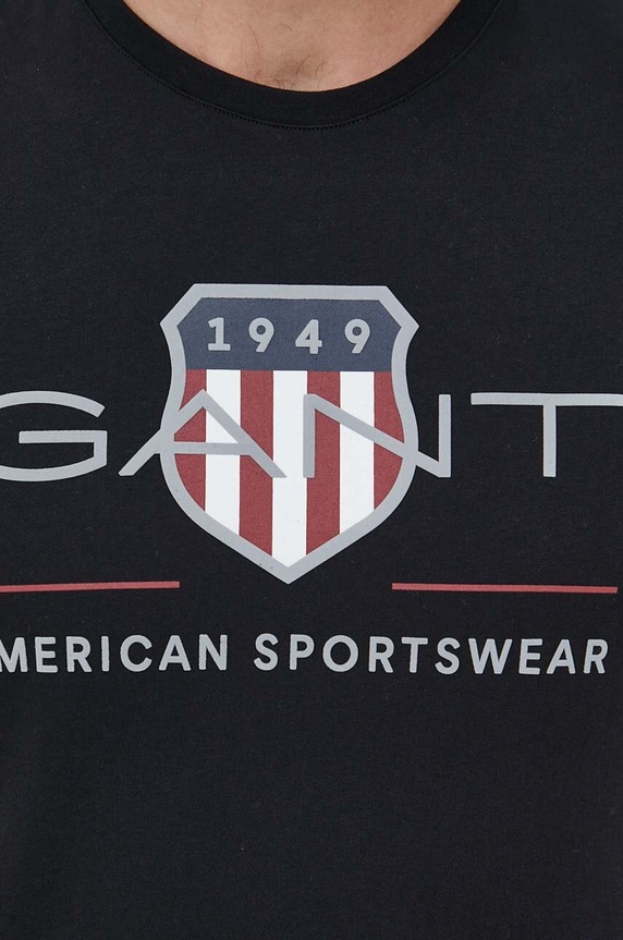 Βαμβακερό μπλουζάκι Gant 2003199 μαύρο