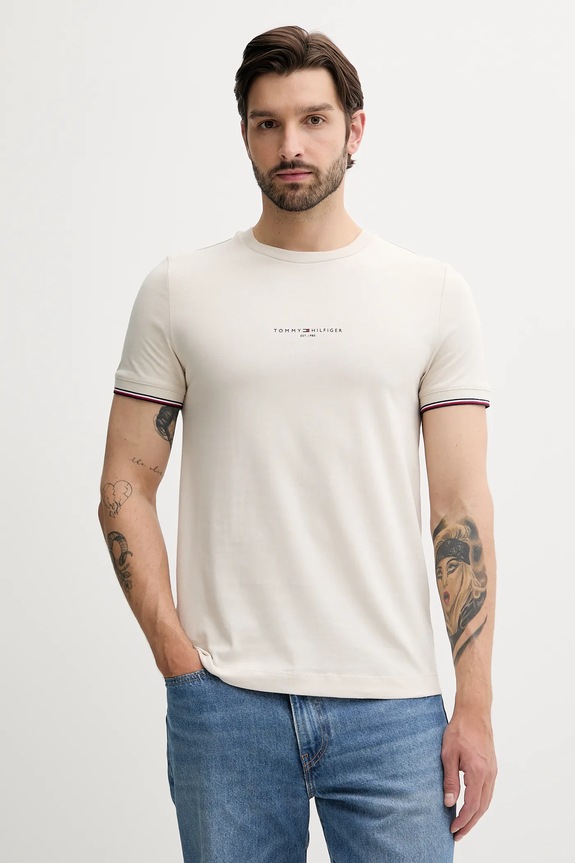 Tommy Hilfiger t-shirt bawełniany aplikacja beżowy MW0MW32584