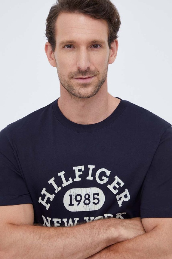 Bavlnené tričko Tommy Hilfiger tmavomodrá MW0MW32593