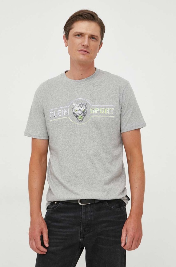 PLEIN SPORT tricou din bumbac print gri FACC.MTK6429.SJY001N