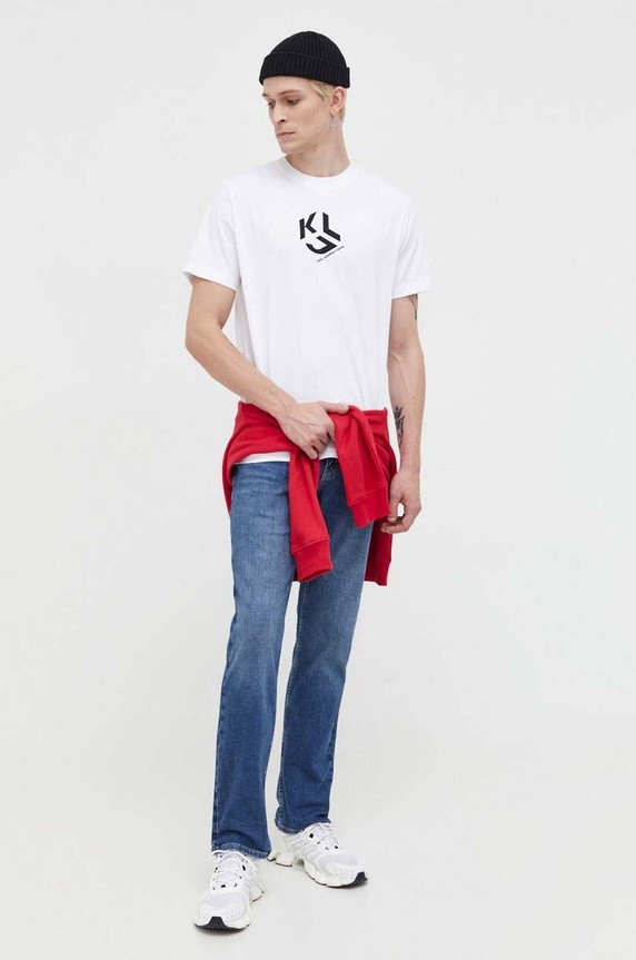 Памучна тениска Karl Lagerfeld Jeans 236D1704 бял AW23