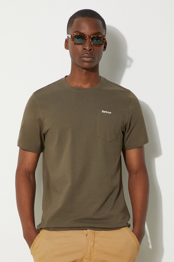 Бавовняна футболка Barbour гладкий зелений MTS1114