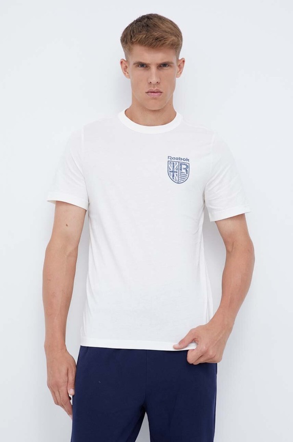 Reebok t-shirt bawełniany nadruk beżowy 100071168