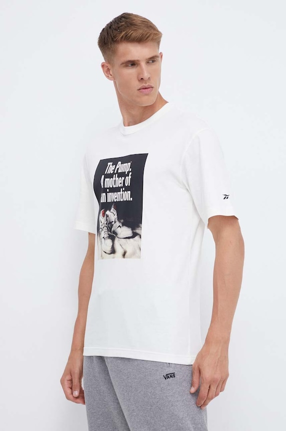 Reebok Classic tricou din bumbac Basketball print bej 100070704
