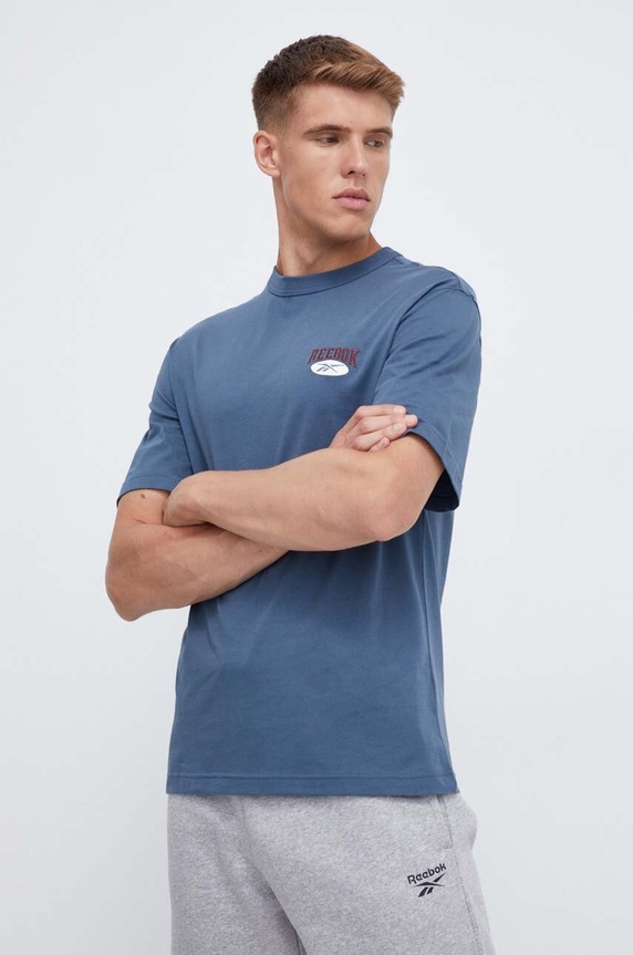 Βαμβακερό μπλουζάκι Reebok Classic απλικέ μπλε 100036857