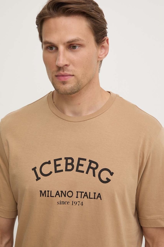Bavlněné tričko Iceberg béžová F02N.6325