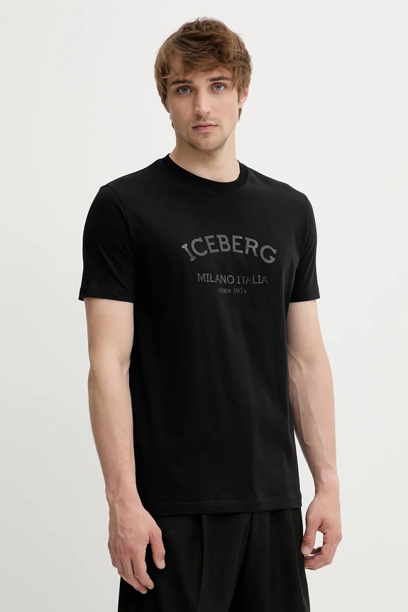 Iceberg t-shirt bawełniany czarny F02N.6325