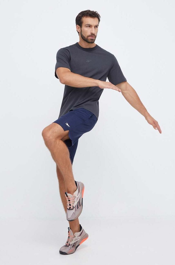 Βαμβακερό μπλουζάκι Reebok 100070664 γκρί AW23
