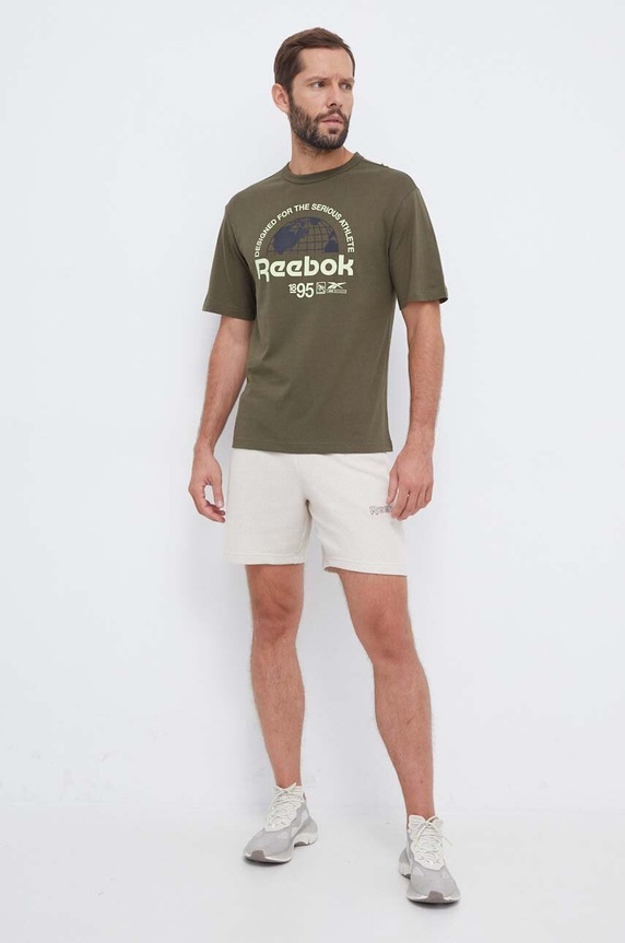 Βαμβακερό μπλουζάκι Reebok 100037038 πράσινο AW23