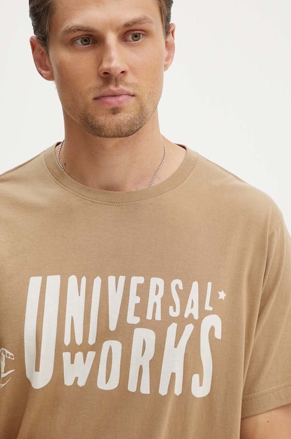 Bavlněné tričko Universal Works Mystery Train Print Tee béžová 29182
