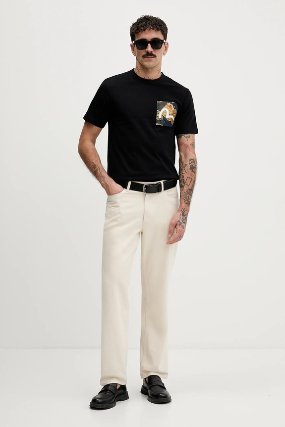 Памучна тениска Evisu Brocade Patch Pocket 2EAHTM3TS7085XXCT черен AW23